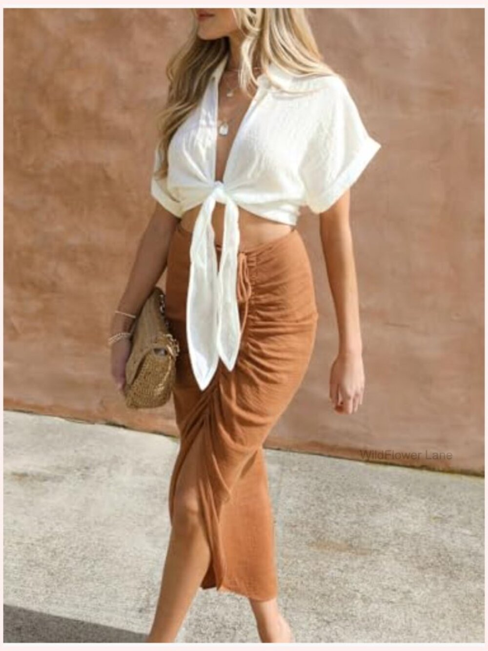 Crop Top Short Sleeve Deep V Neck Front Tie Casual Blouse Shirt - Picture 2 of 4